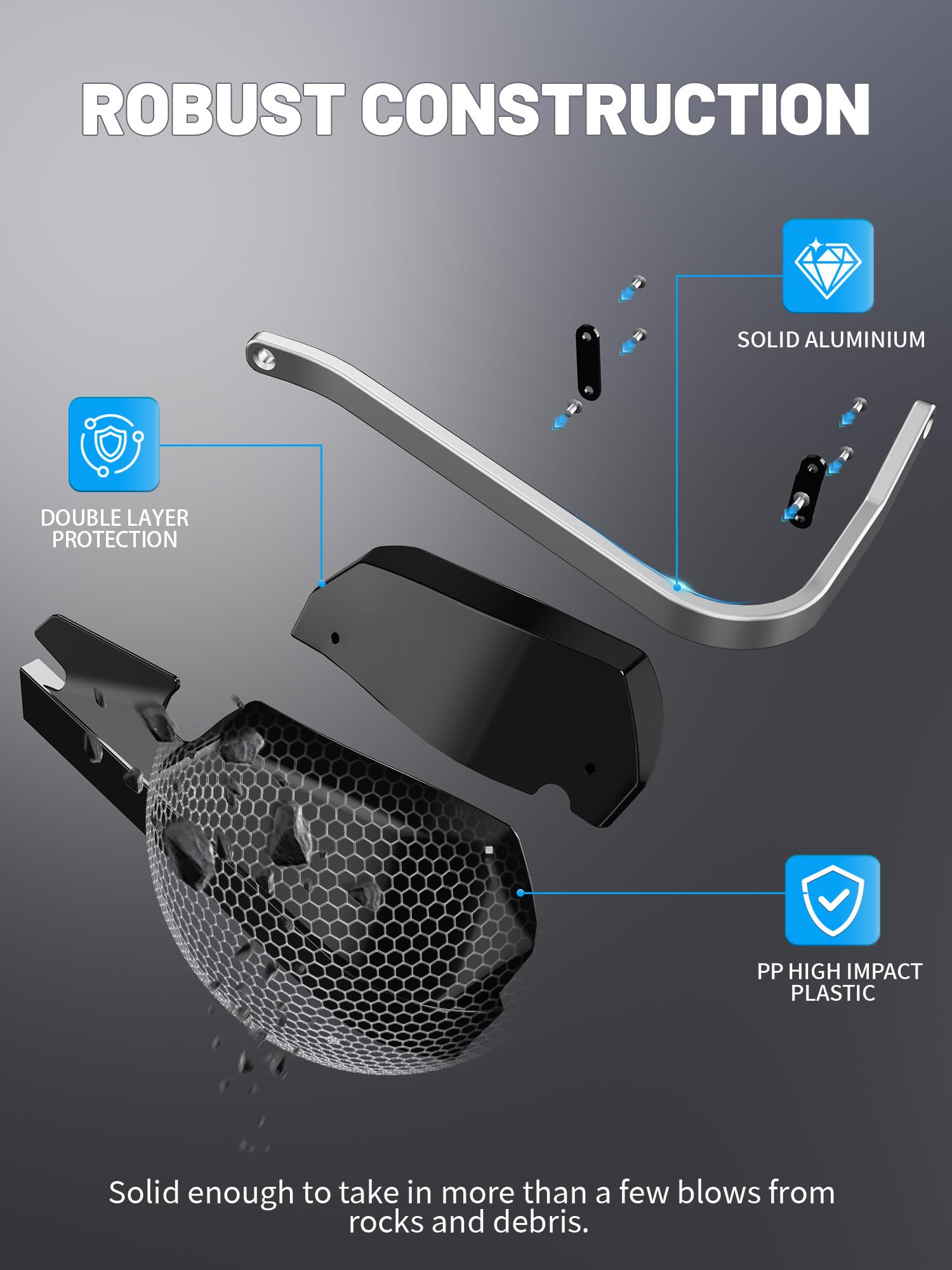 JFG RACING handguards install easily on 7/8-22mm and 1-1/8-28mm bars.