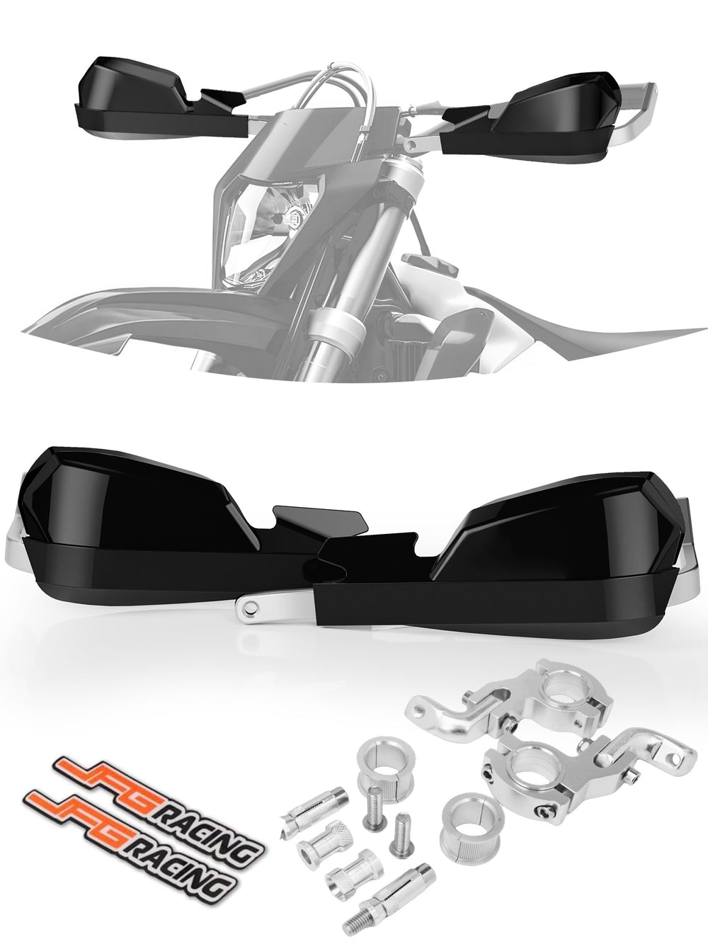 JFG RACING handguards universal fit protect hands on dirt bikes during rough trails.