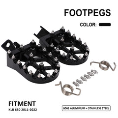 JFG RACING KLR650 footpegs silver sideview provide lightweight stability.