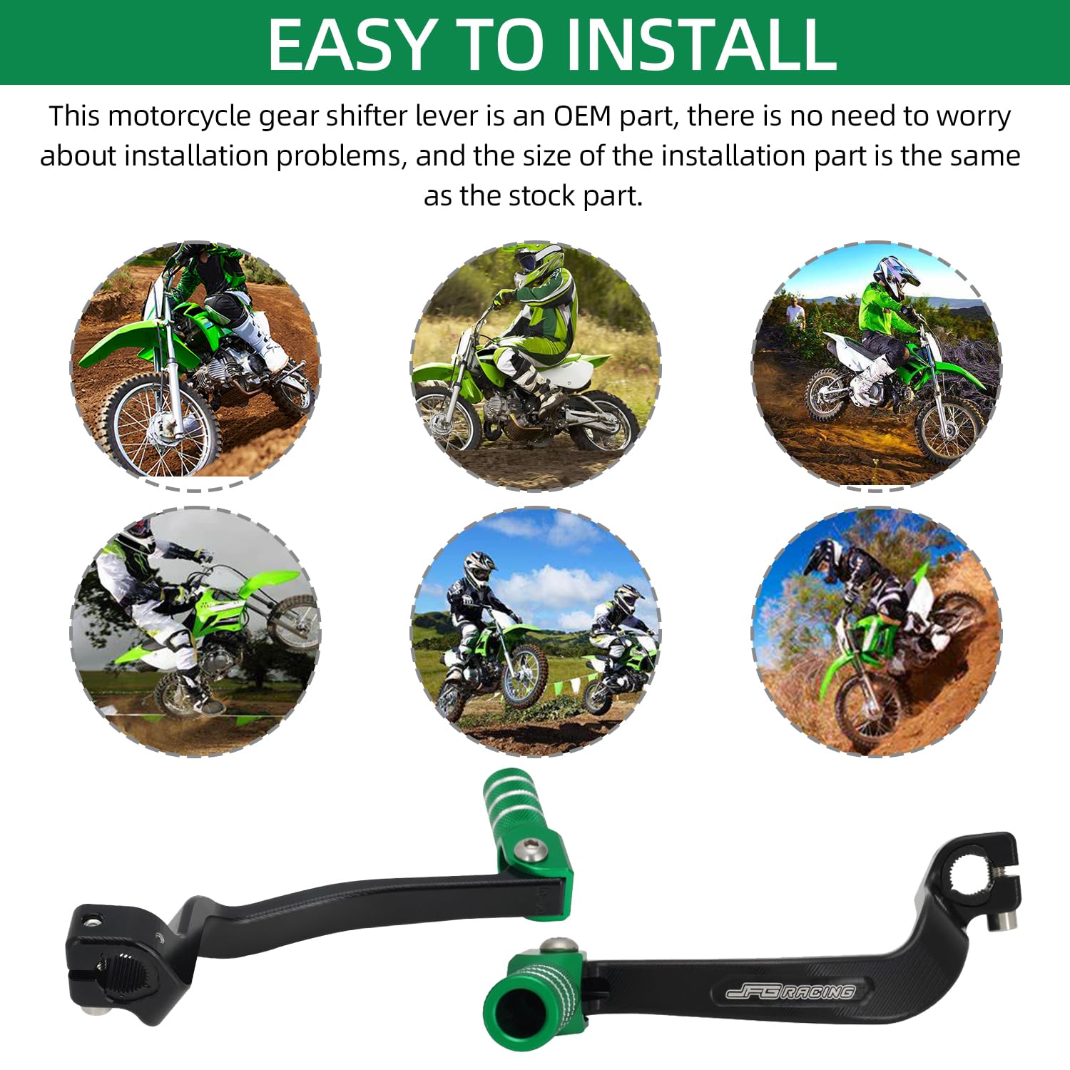 JFG RACING KLX110 folding tip action close-up shows protection feature.