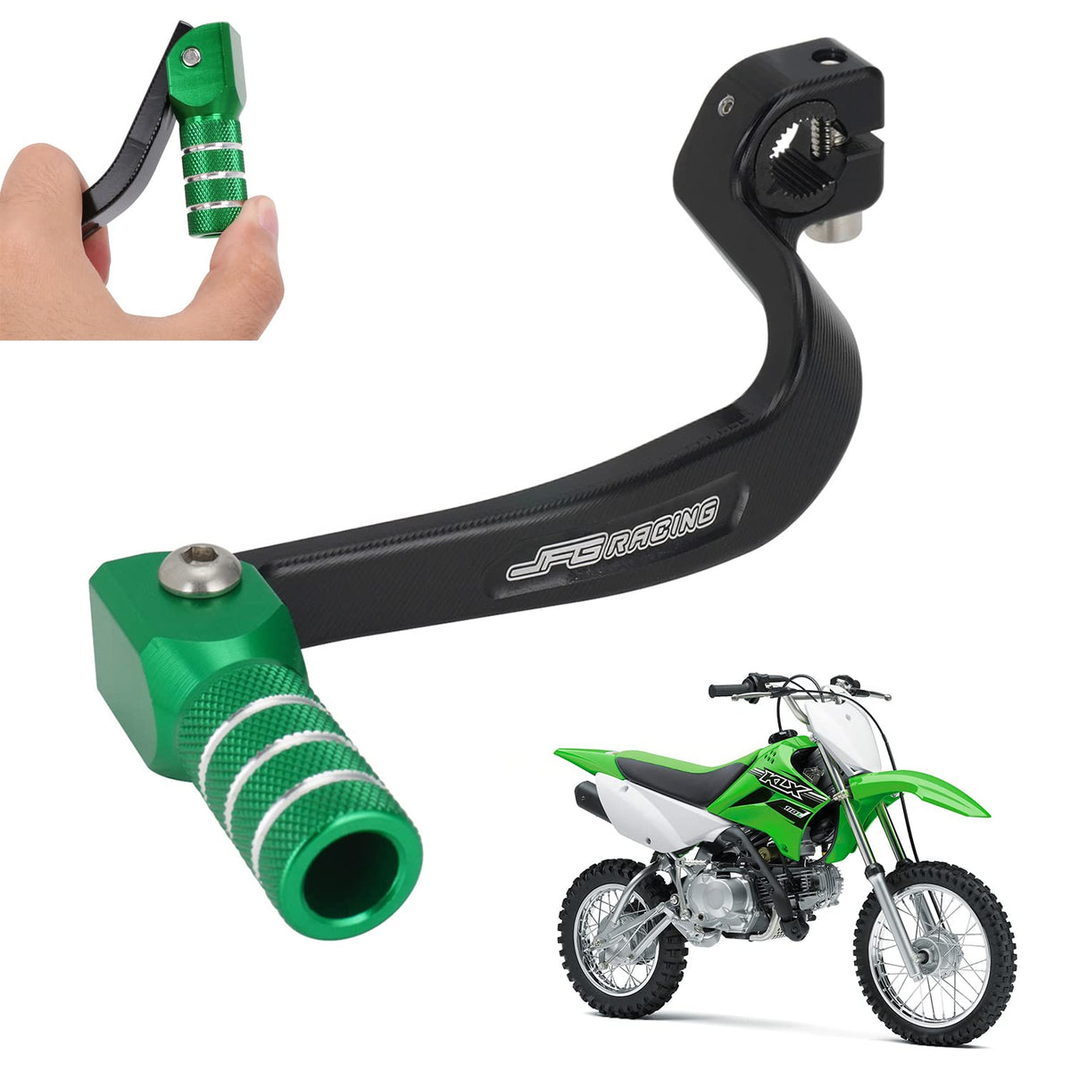 JFG RACING KLX110 shifter lever CNC finish for precise, durable shifting.
