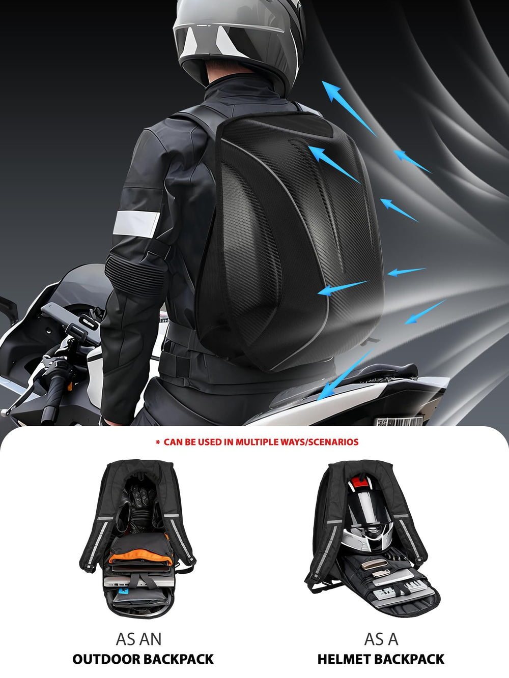 JFG RACING backpack with reflective patches improves visibility for night riding
