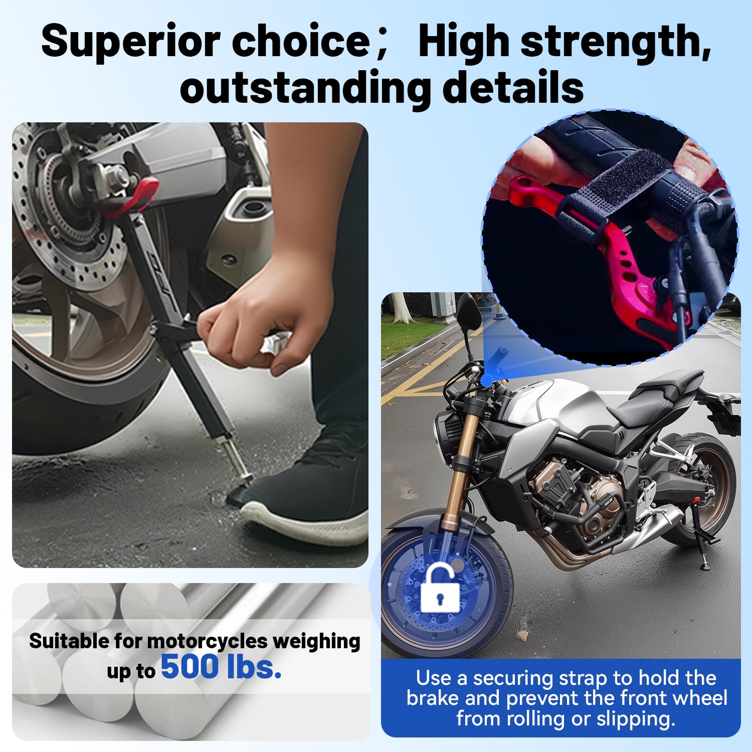 JFG RACING retractable compression rod stand simplifies mounting and reduces effort.
