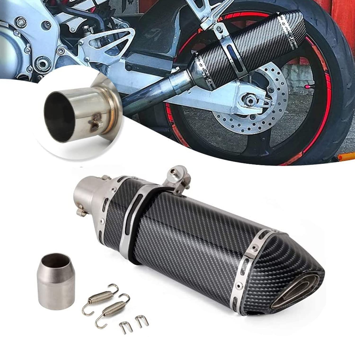 JFG RACING slip-on exhaust muffler close-up with carbon wrap for a sportier look