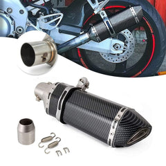 JFG RACING slip-on exhaust muffler close-up with carbon wrap for a sportier look
