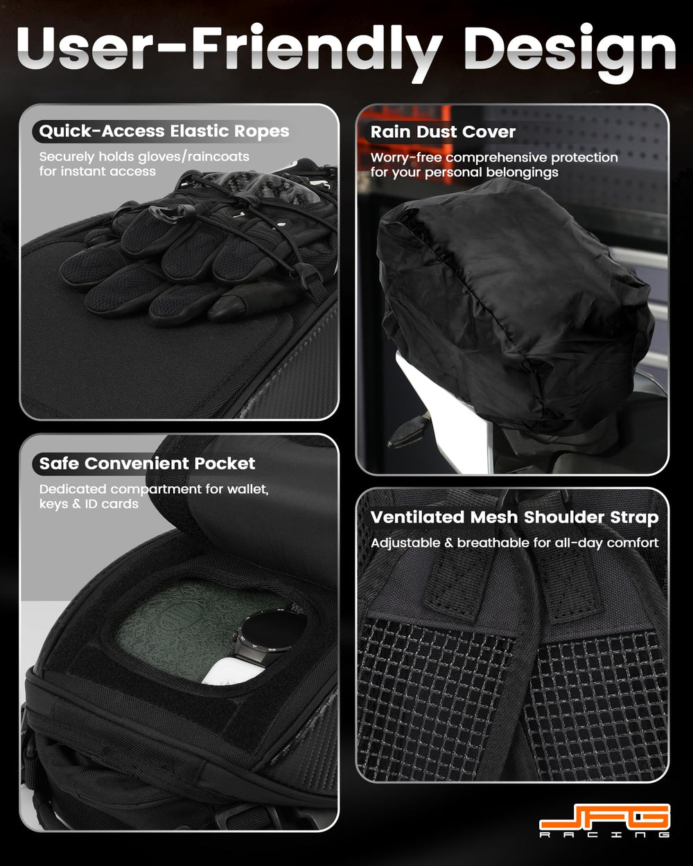 JFG RACING tail bag ideal for daily commute and weekend rides
