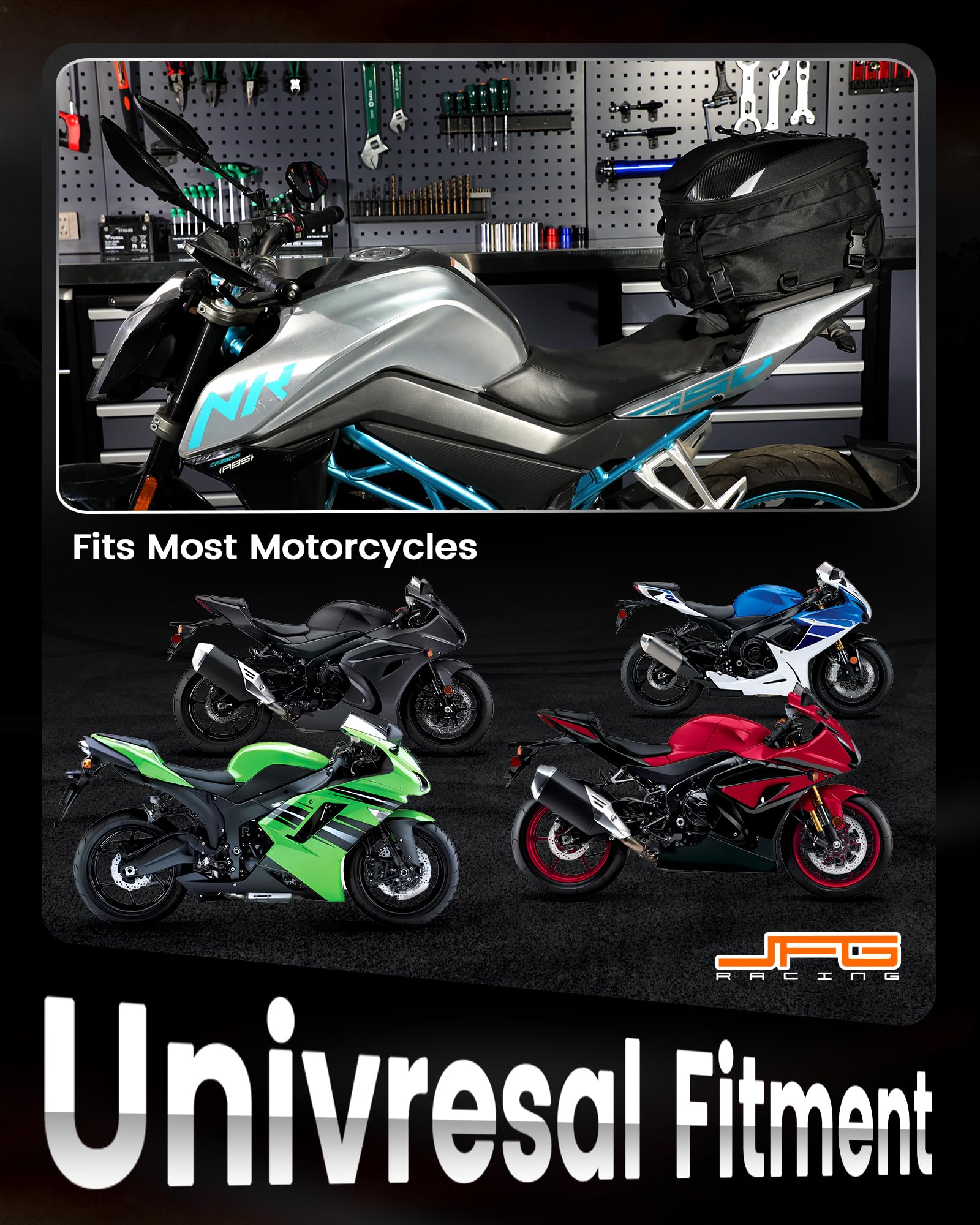 JFG RACING tail bag durable-pu-leather withstands regular motorcycle use