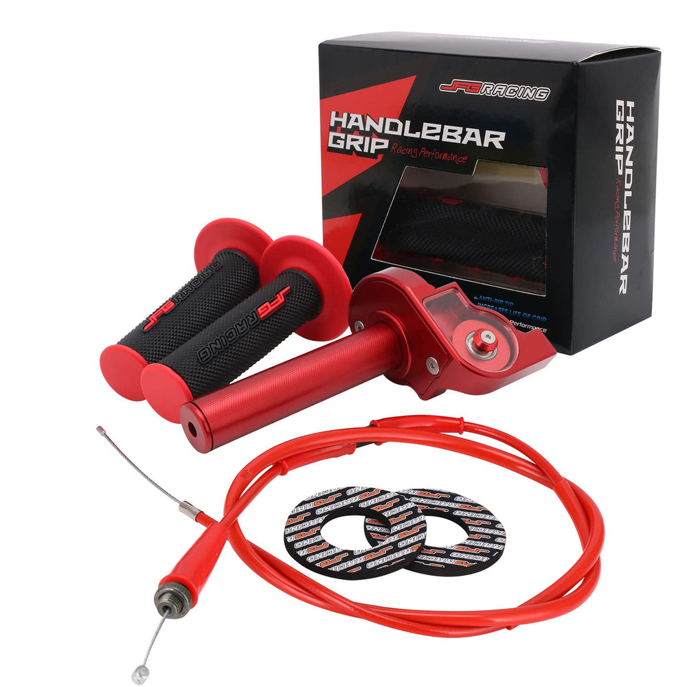 JFG RACING throttle assembly on 7/8 inch handlebars for versatile dirt bikes.