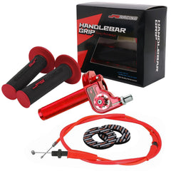 JFG RACING throttle assembly front view shows universal fit for dirt bikes