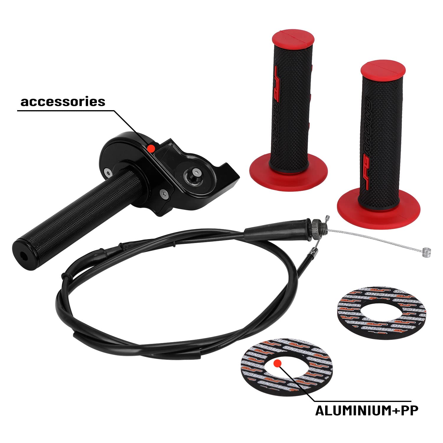 JFG RACING throttle assembly side view highlights ergonomic grip and precise control
