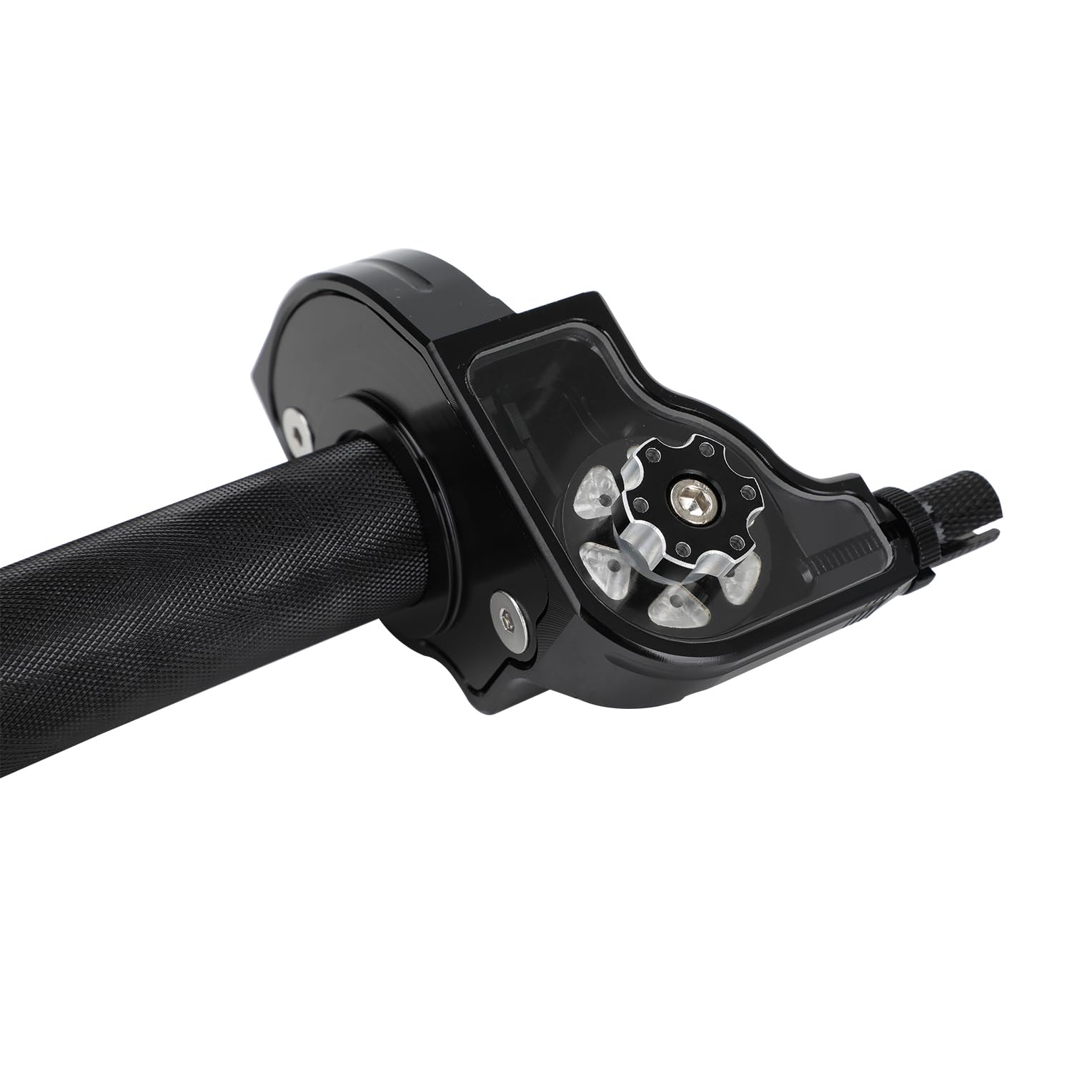 Close-up of translucent top on JFG RACING throttle showing cable visibility.