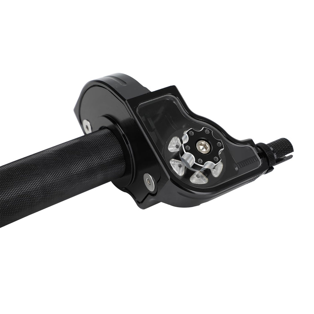 Close-up of translucent top on JFG RACING throttle showing cable visibility.