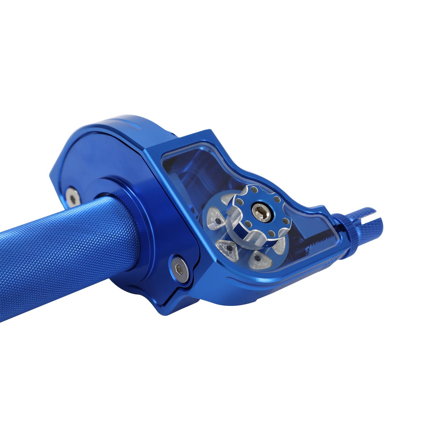 JFG RACING twist throttle blue variant enhances sportbike style and 22mm universal fit.