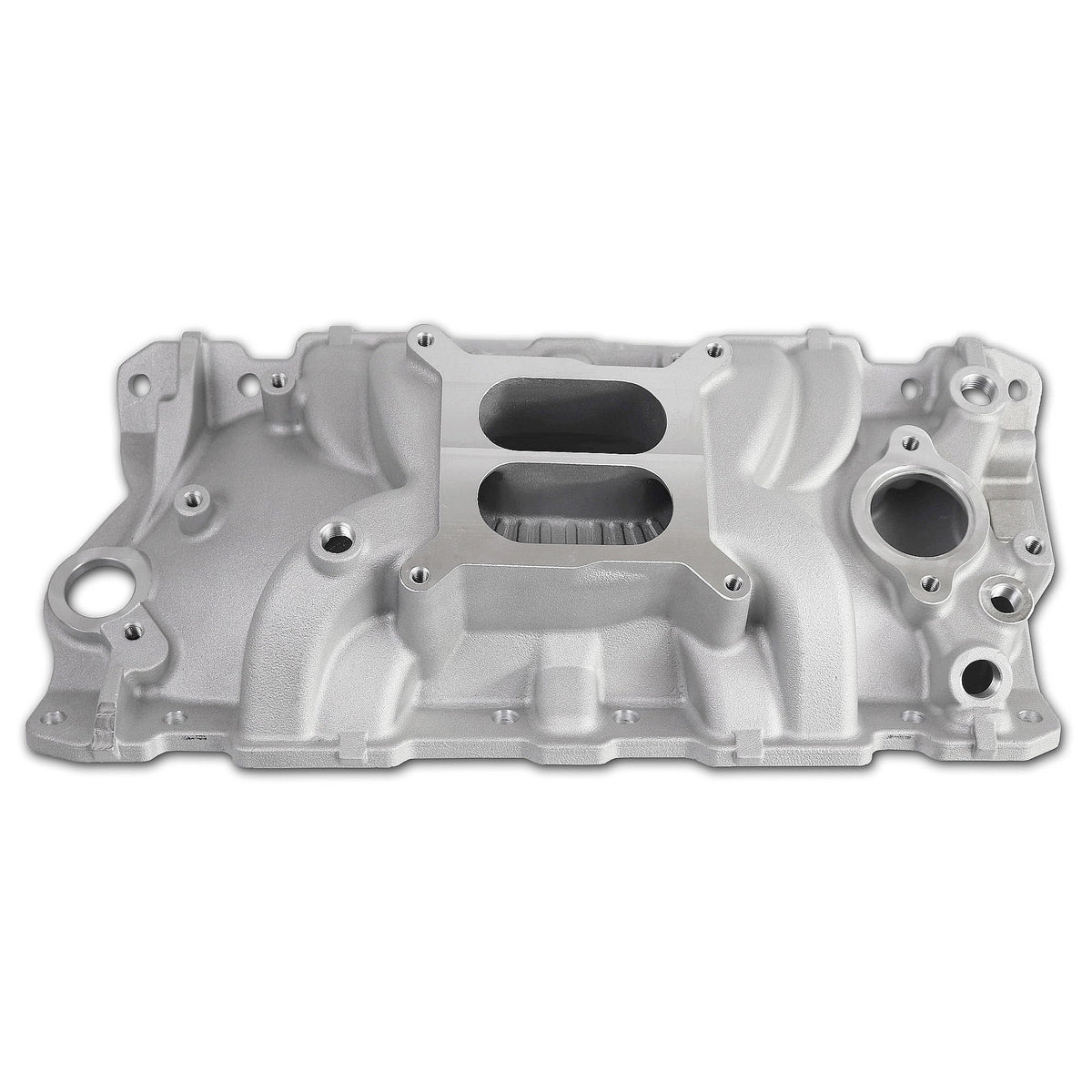 JGhyperX 2701 intake manifold front view in aluminum shows durable dual‑plane design