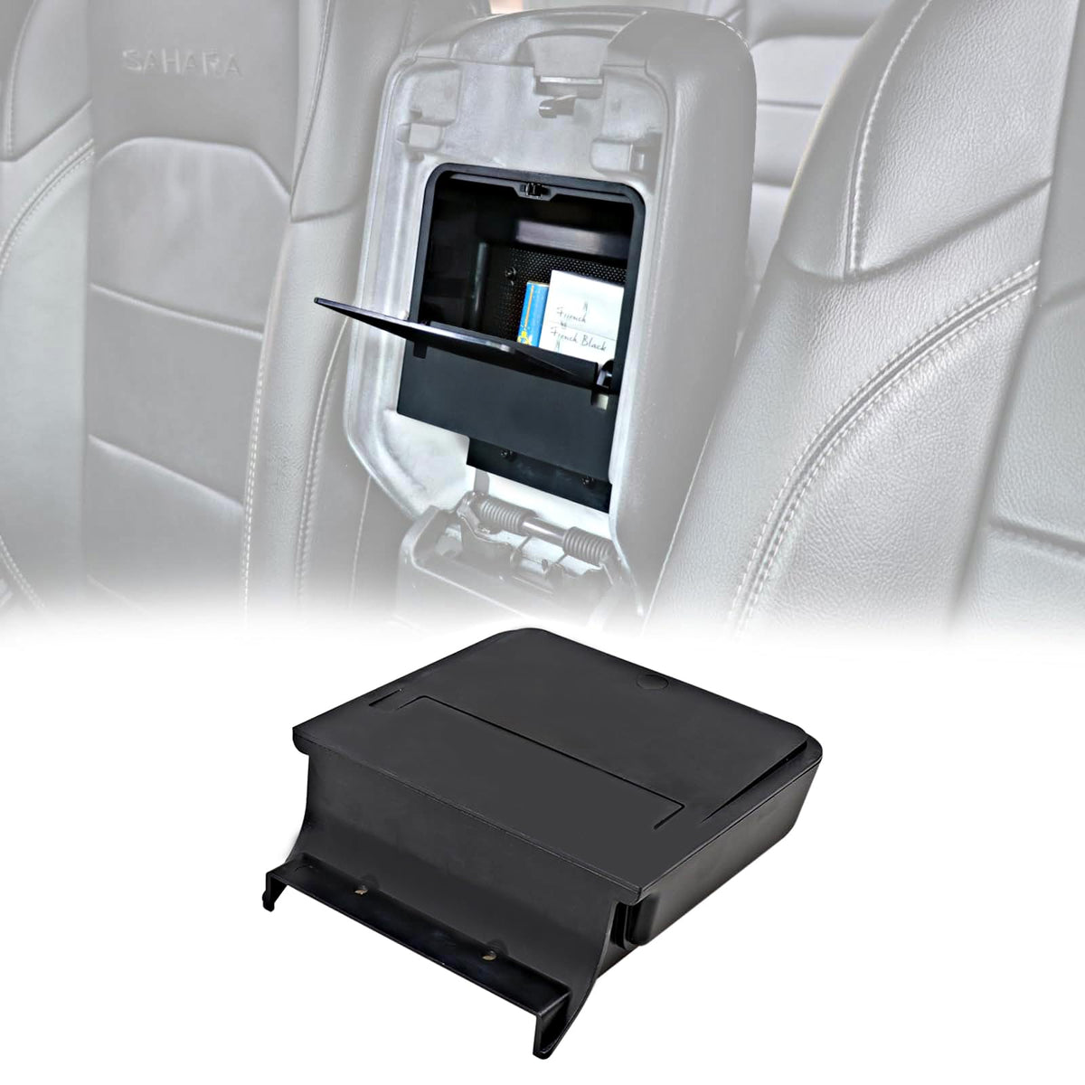 JHD-TOGO Jeep Wrangler console with one-touch hidden storage box for secure items.