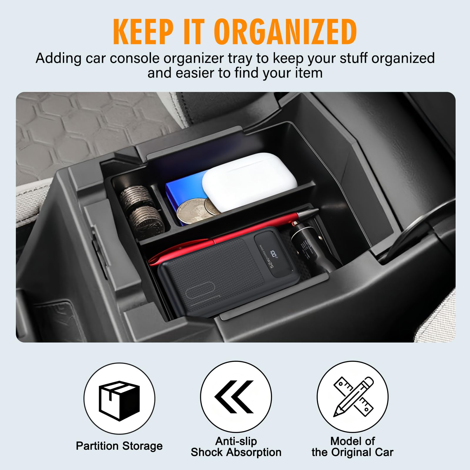 JHGFVC Three-compartment storage tray for Forester keeps phone, keys, cards organized.