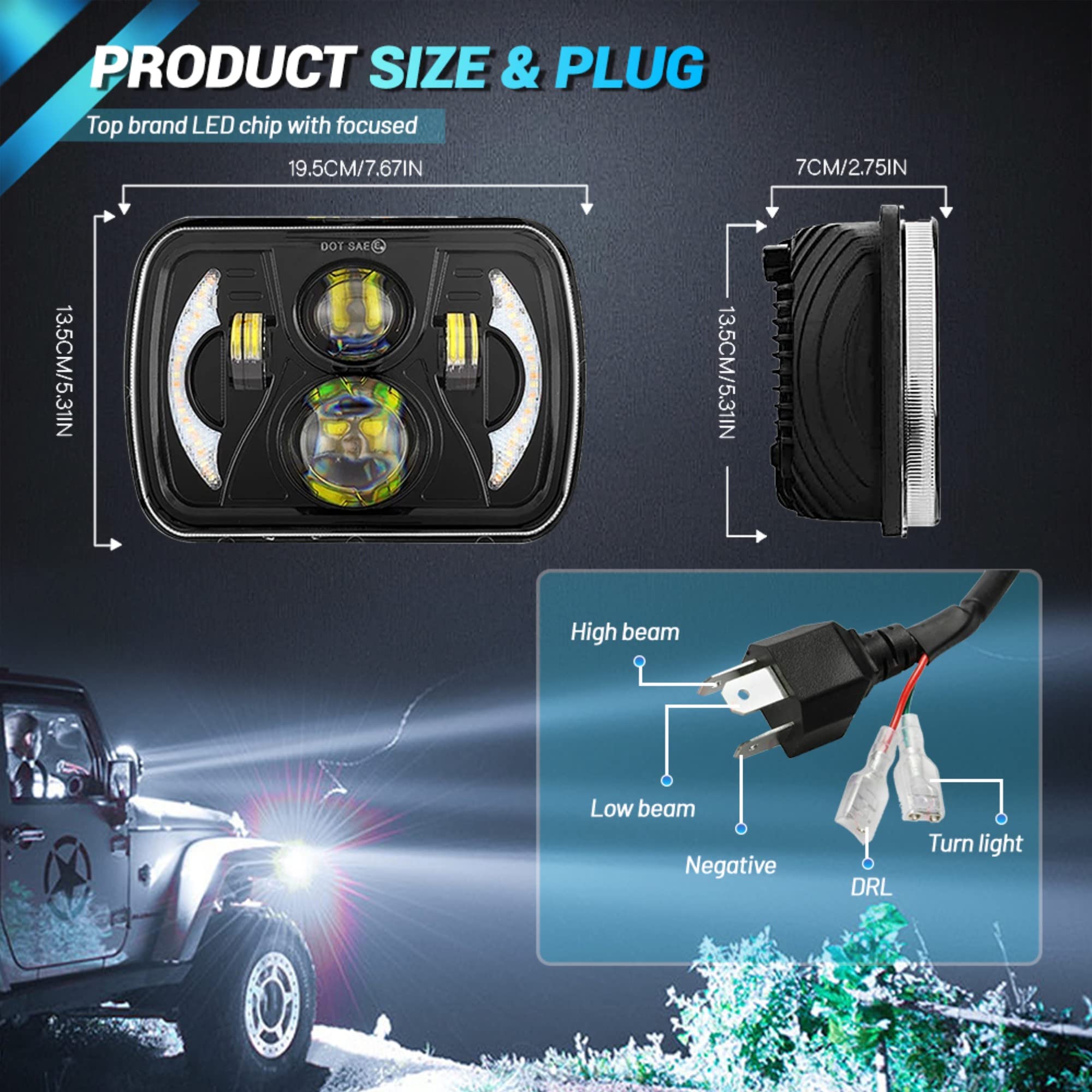 JHLion 5x7 LED headlights amber turn signal and DRL ready