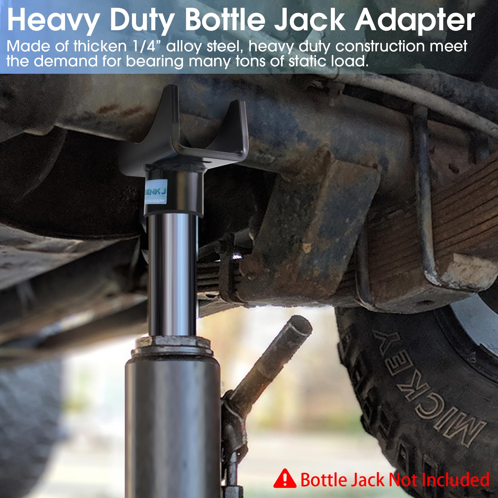 JIANBENKJ bottle jack axle adapter saddle for 2 in square tubes ensures secure, wobble-free contact