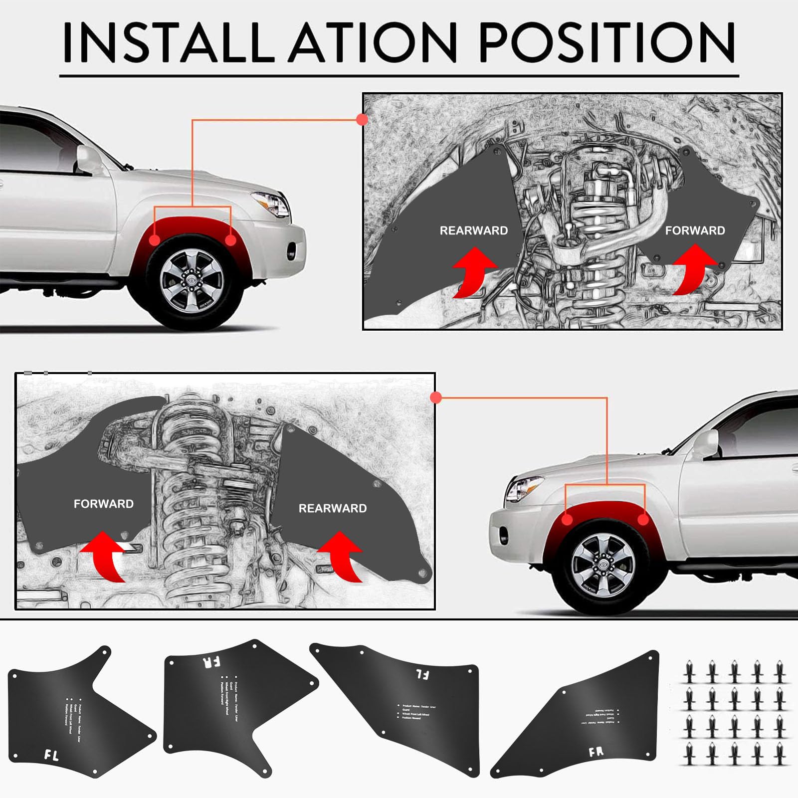 Jiankun Fender Liner rear right on Toyota Tacoma reduces undercarriage wear