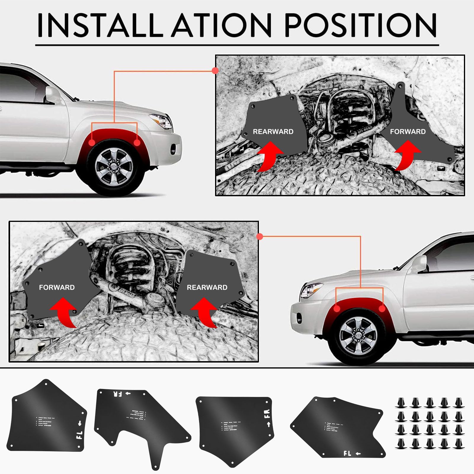jiankun 4-piece fender liner set for tundra and sequoia offers full wheel-well protection