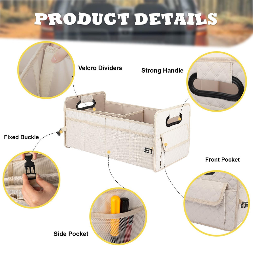 JiatuA trunk organizer with compartments opened to sort groceries and tools