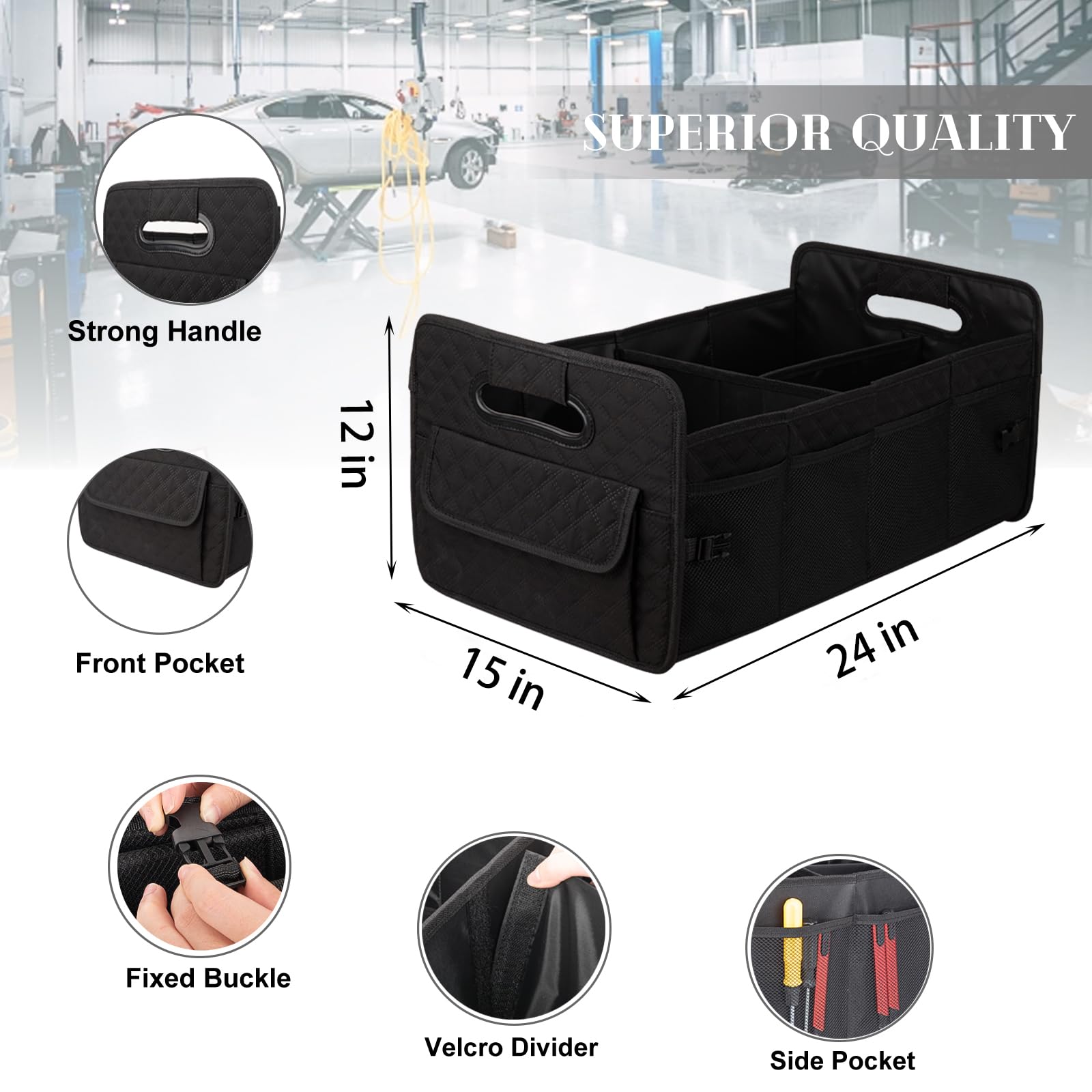 JiatuA trunk organizer folded-compact demonstrates easy storage when space is limited.