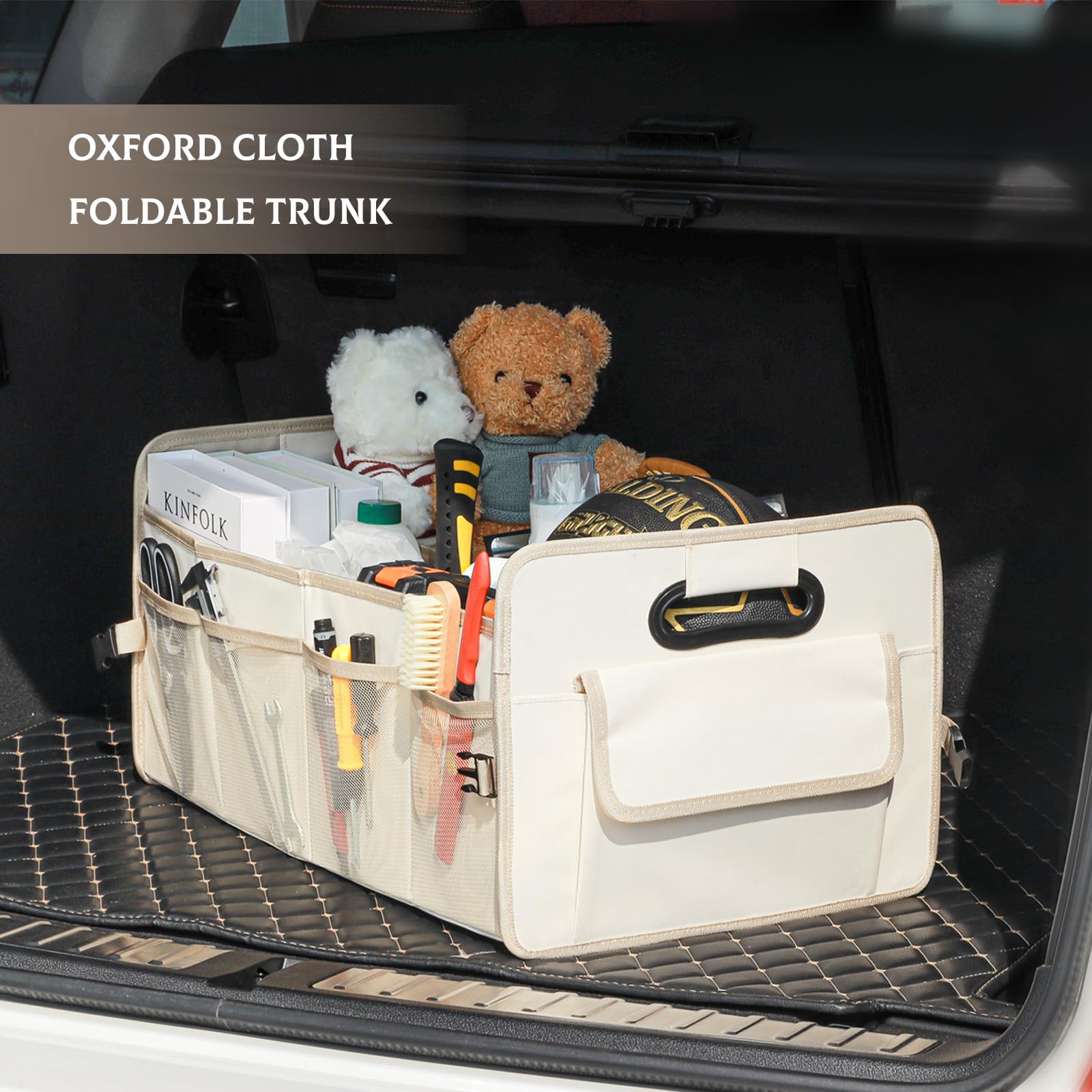 JiatuA car trunk organizer folded flat for compact storage when not in use