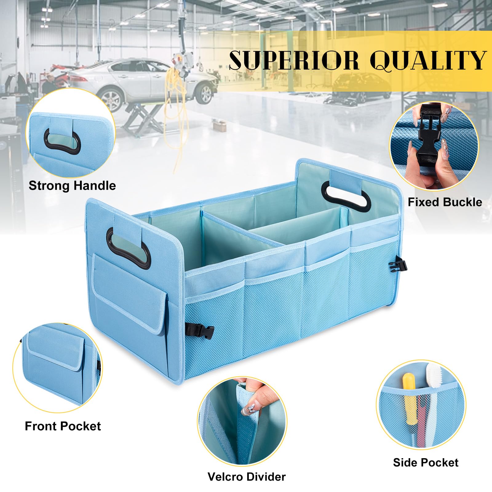 JiatuA Car Trunk Organizer, half-length folded, fits compact trunks while saving seat space.