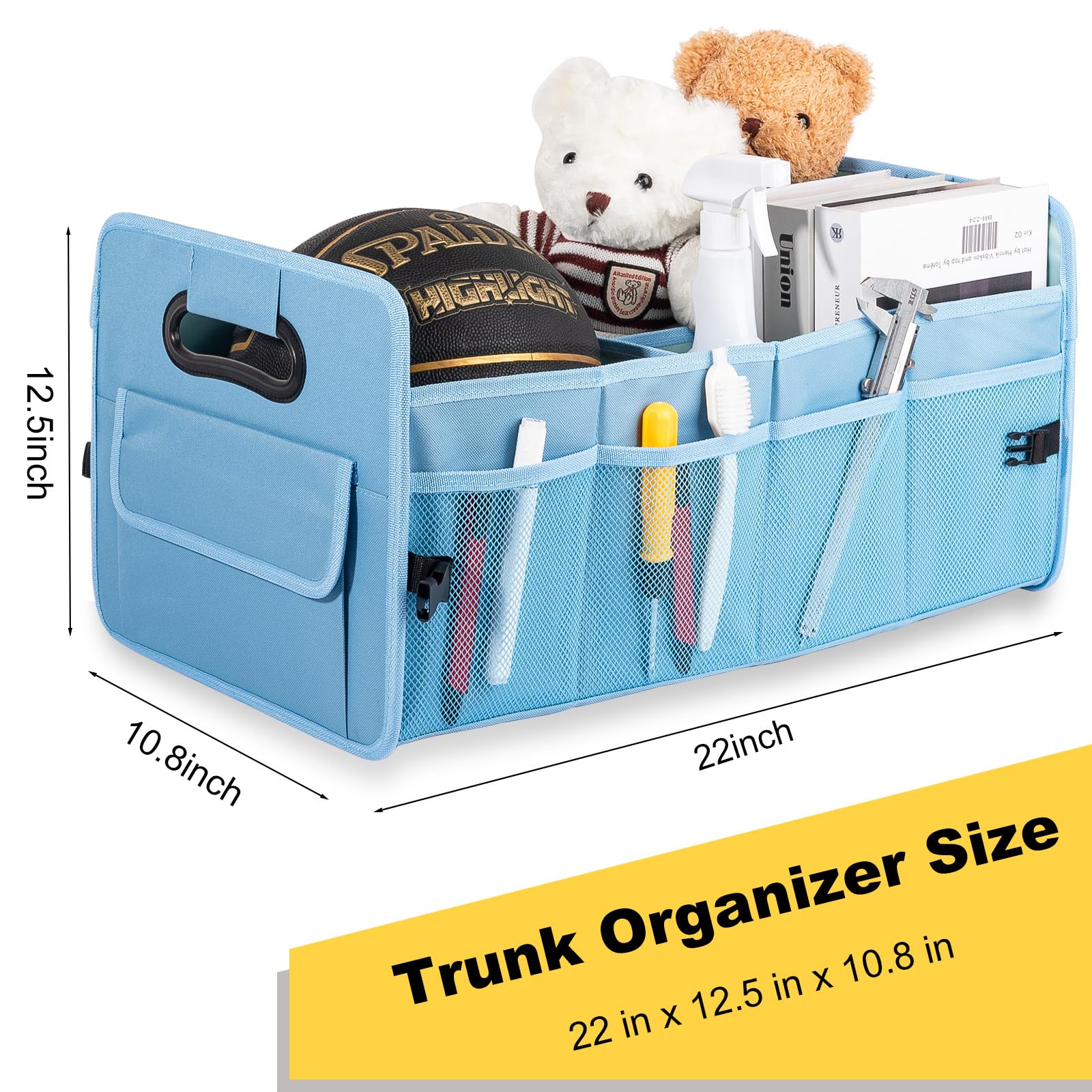 JiatuA Car Trunk Organizer large main compartment for bigger items and easy sorting.