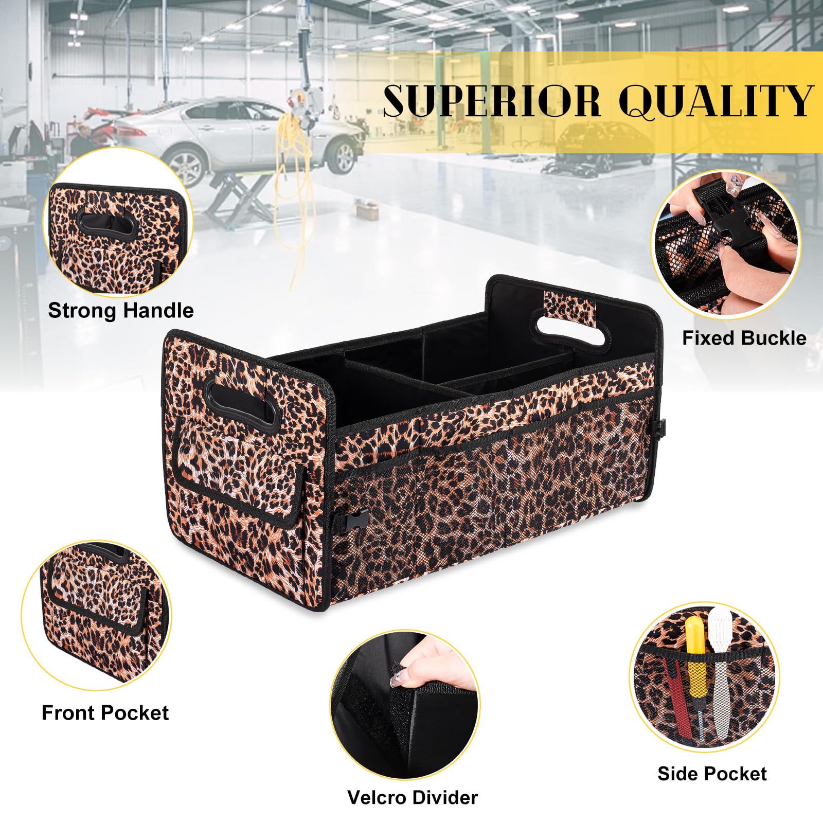 JiatuA leopard trunk organizer spacious interior enables versatile storage