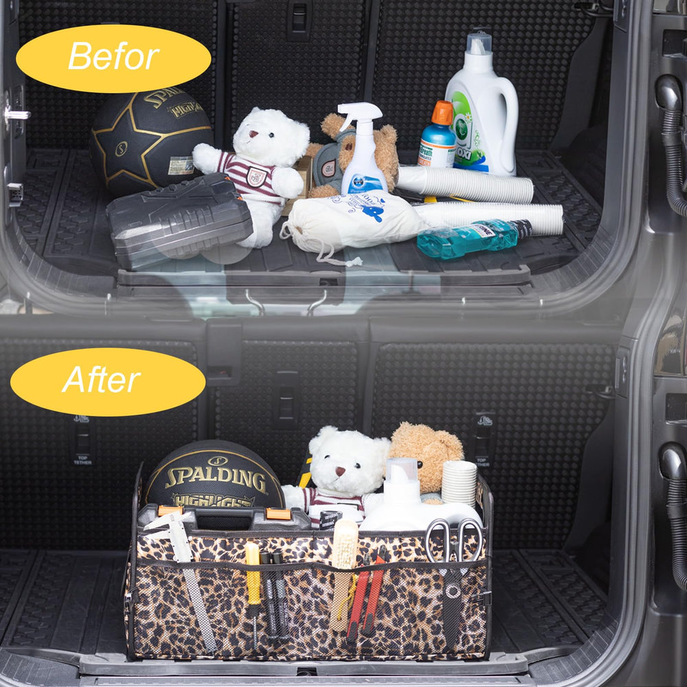 JiatuA leopard trunk organizer sturdy structure stays upright during travel