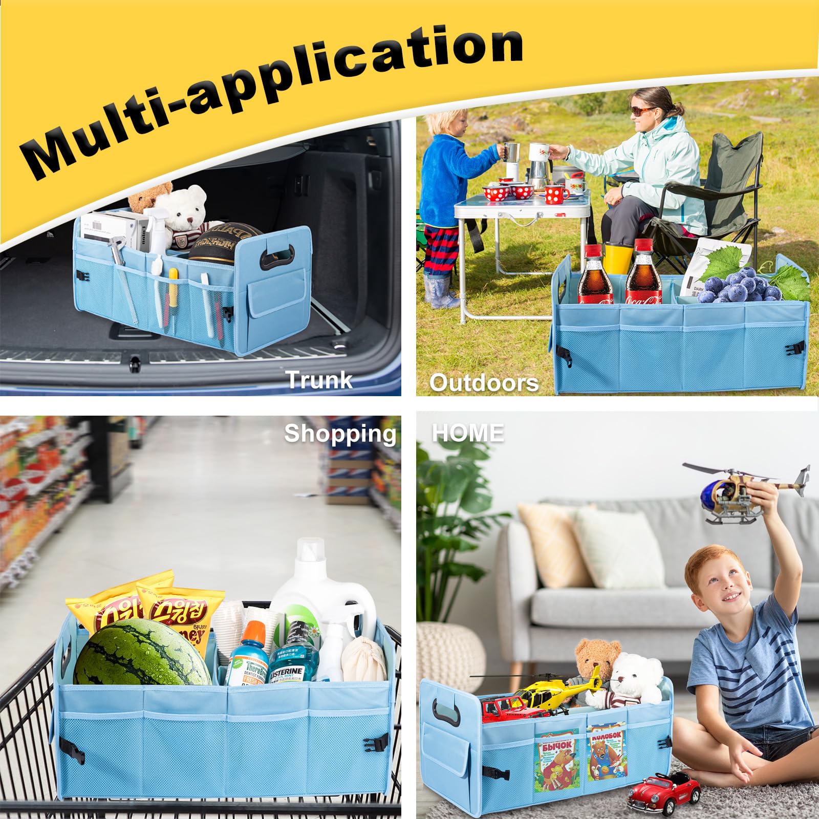 JiatuA Car Trunk Organizer with side mesh pockets for bottles or tools.