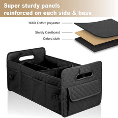 JiatuA trunk organizer durability close-up highlights 600D polyester and reinforced base.