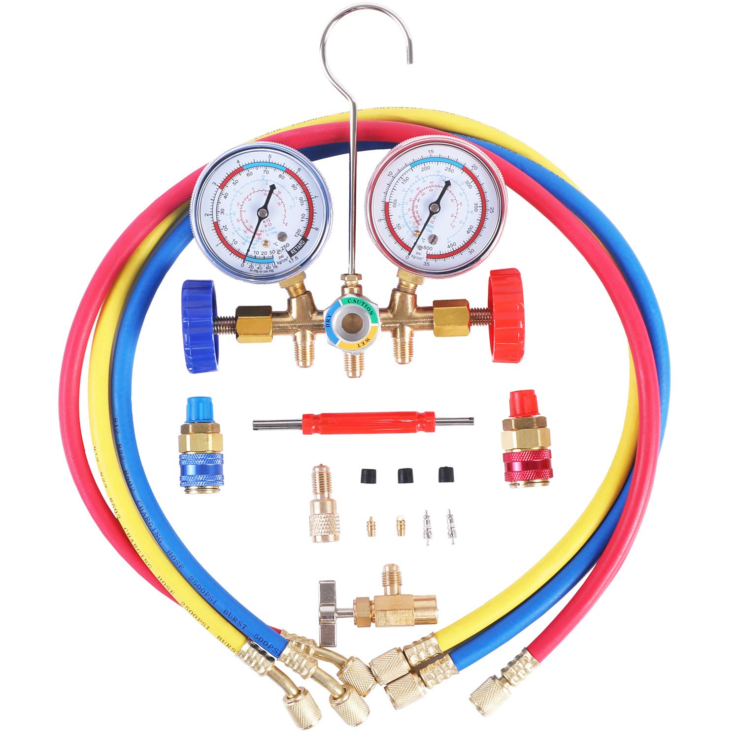 JIFETOR three-way manifold gauge for precise refrigerant diagnostics