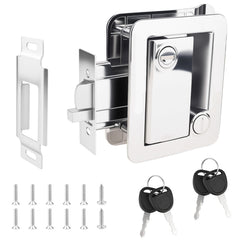 Jiimee Chrome RV door lock close-up shows durable zinc alloy and chrome finish