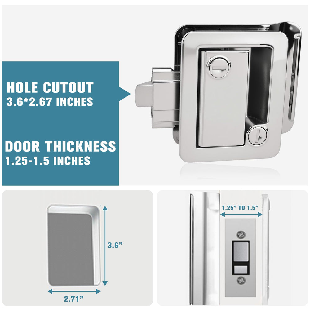 Jiimee Chrome RV door lock in use on a camper van