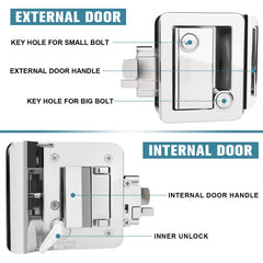 Jiimee Chrome RV door lock installed on a door cutout illustrating universal fit