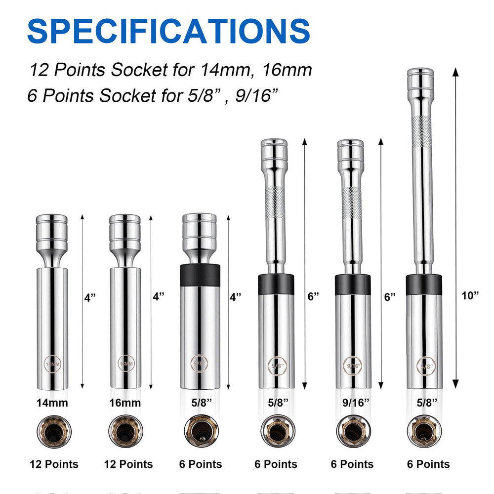 Jiimee magnetic-core spark plug socket close-up showing attraction for safe removal.