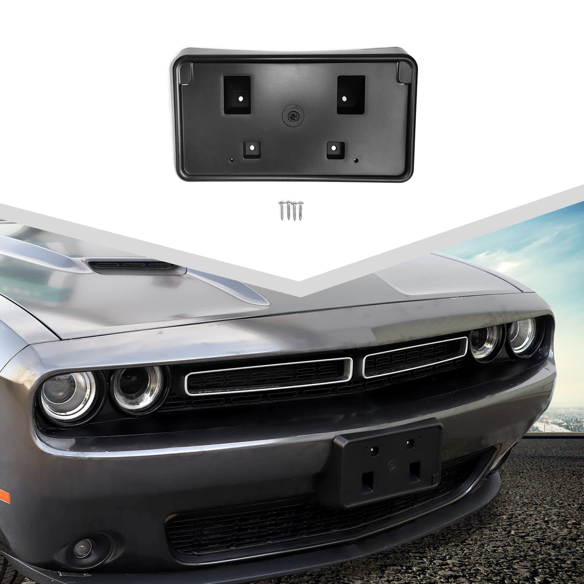 Jimen Challenger license plate holder front bracket with easy installation.