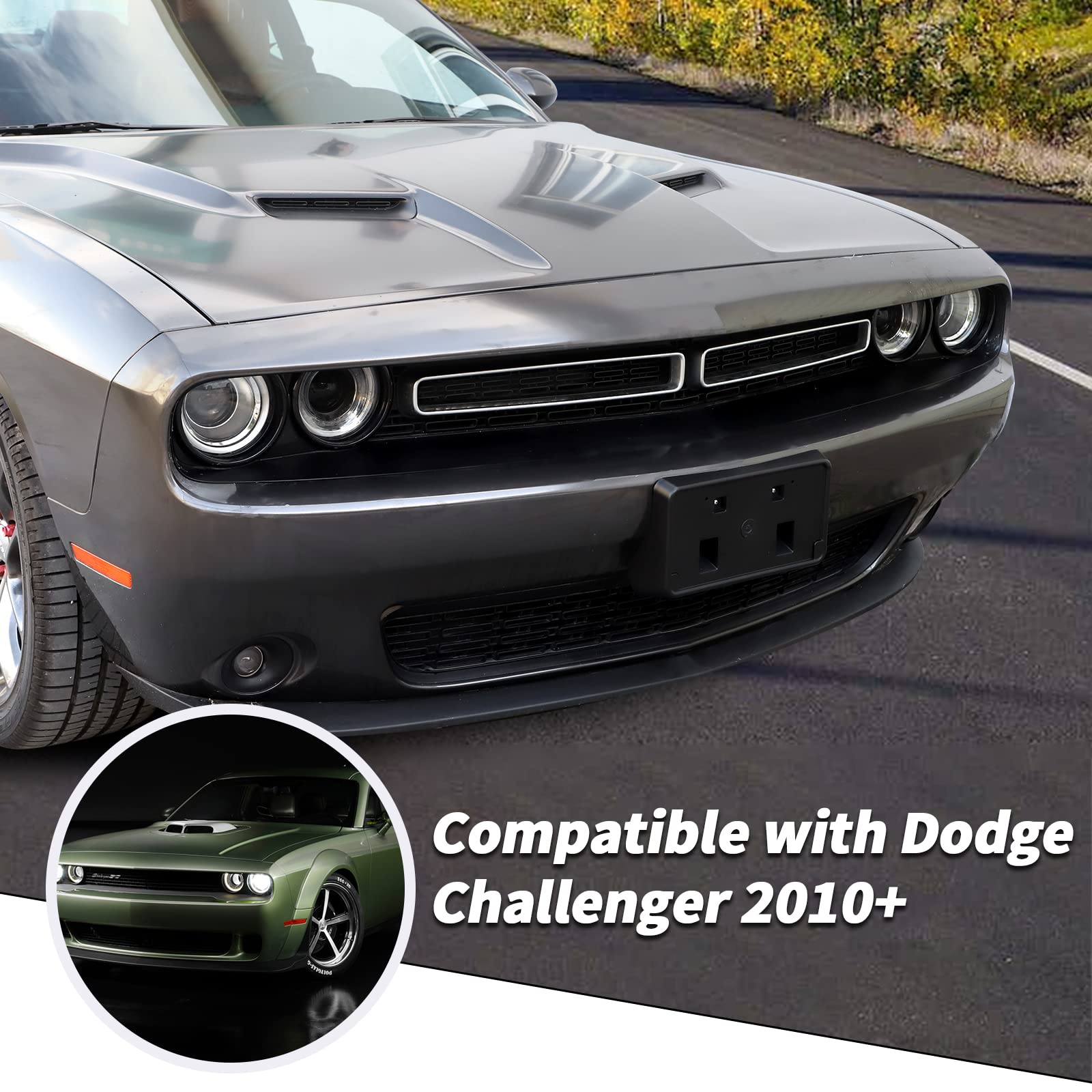 Jimen front license frame mount bracket fits Challenger securely.