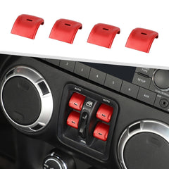 Jimen JK window button covers red close up show durable aluminum finish