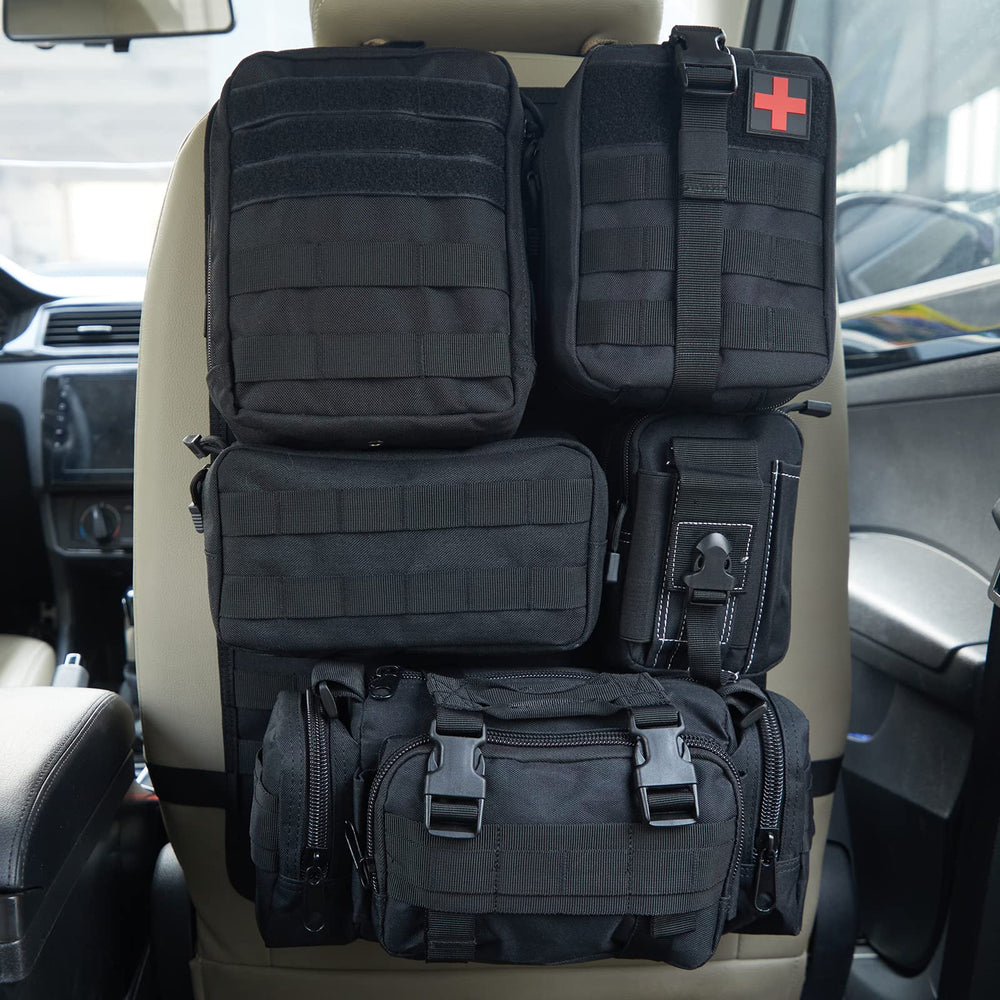 Jimikay universal tactical seat back organizer front view keeps essentials within easy reach.