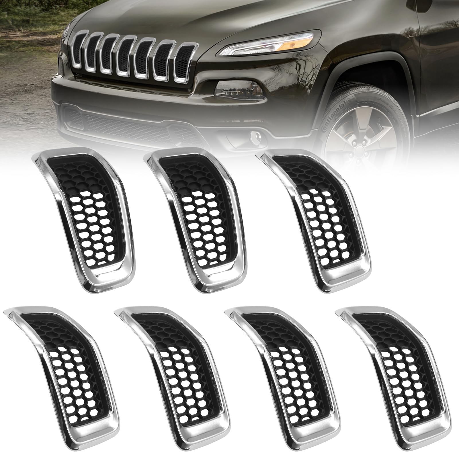 JINCHEN 7pcs grill mesh inserts for Jeep Cherokee front grille enhance airflow and rugged appearance