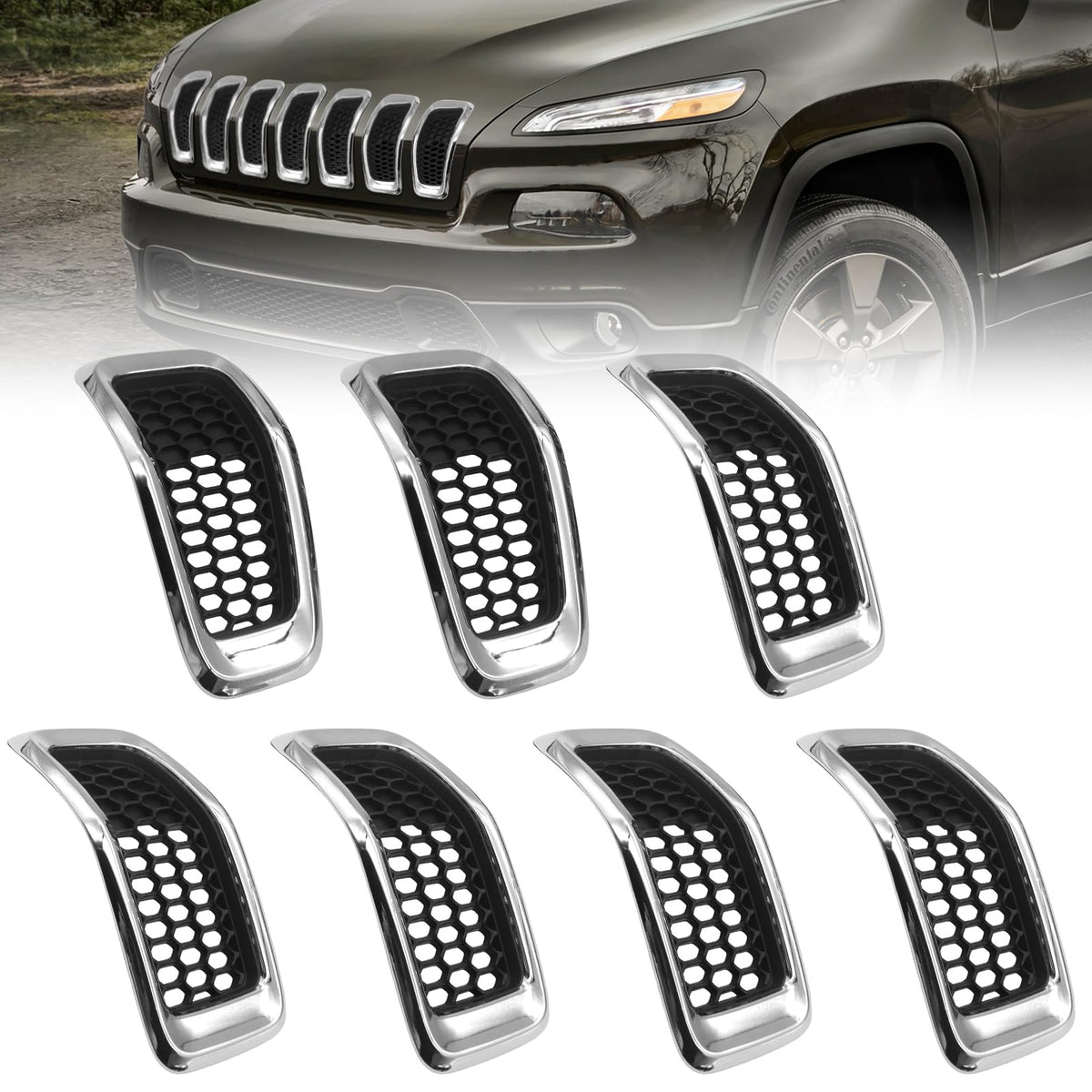 JINCHEN 7pcs grill mesh inserts for Jeep Cherokee front grille enhance airflow and rugged appearance