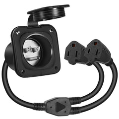 Jindouyun 15A inlet with dual 18-inch cords, ideal for RVs and trailers.