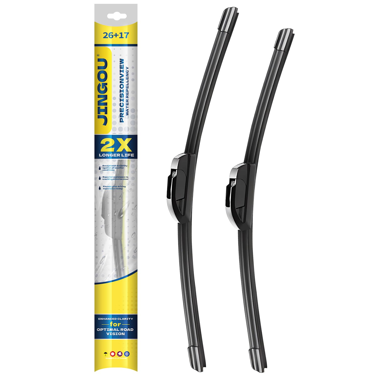 JINGOU 26'' driver blade close-up showing frameless design for easy installation.