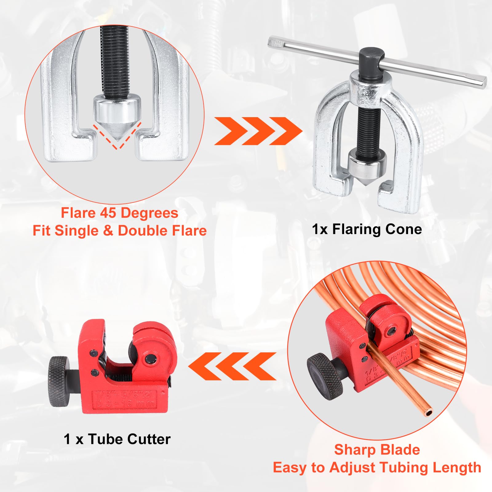 JINGTAO88 tubing cutter and 5 adapters for fast work.