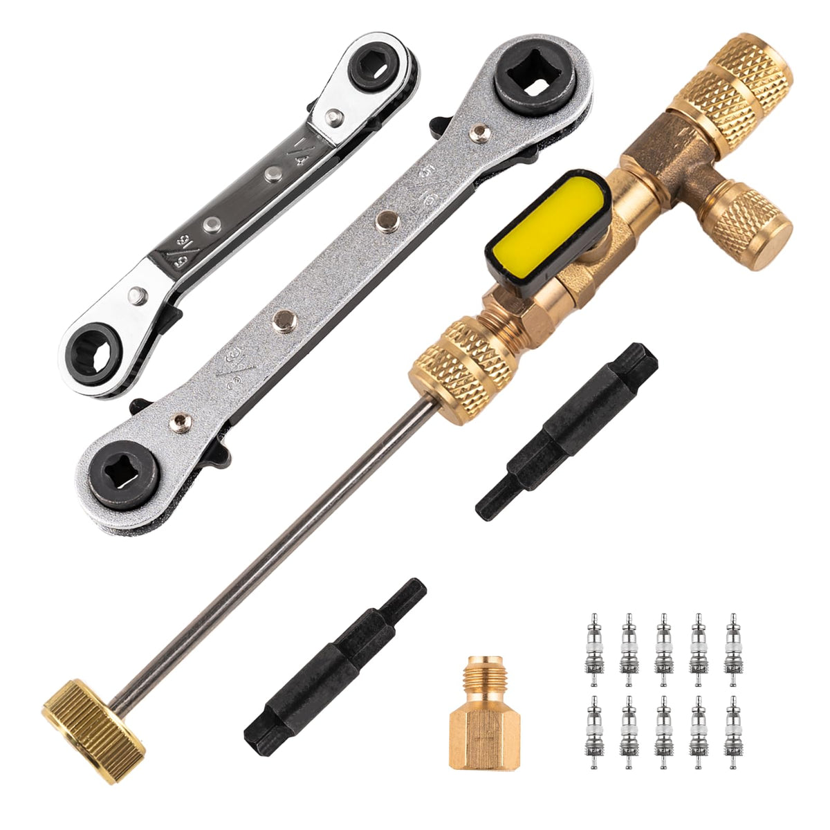 jiouxip valve core remover tool with hex adapters for quick HVAC maintenance.