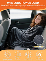 Jisejima blanket's 91-inch cord reaches front and back seats for shared warmth.