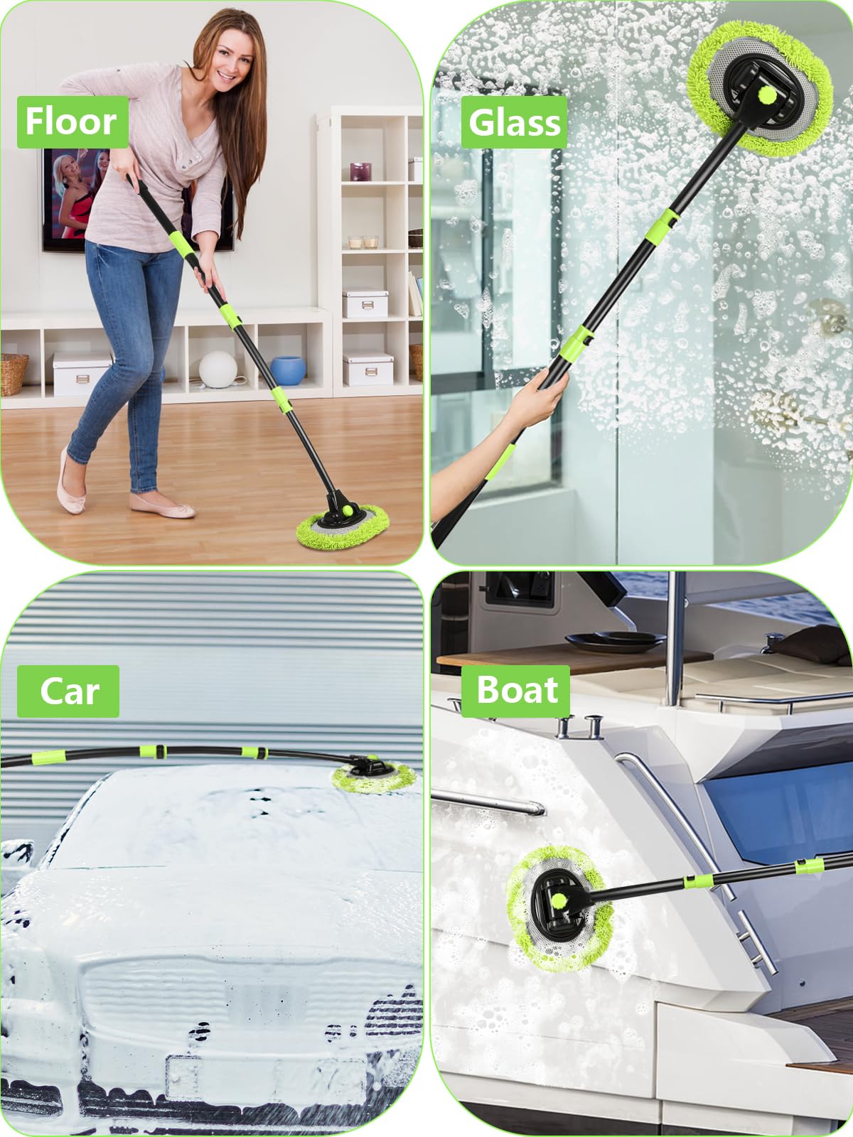 Jisejima versatile mop cleans cars, boats, RVs, and panels effectively.